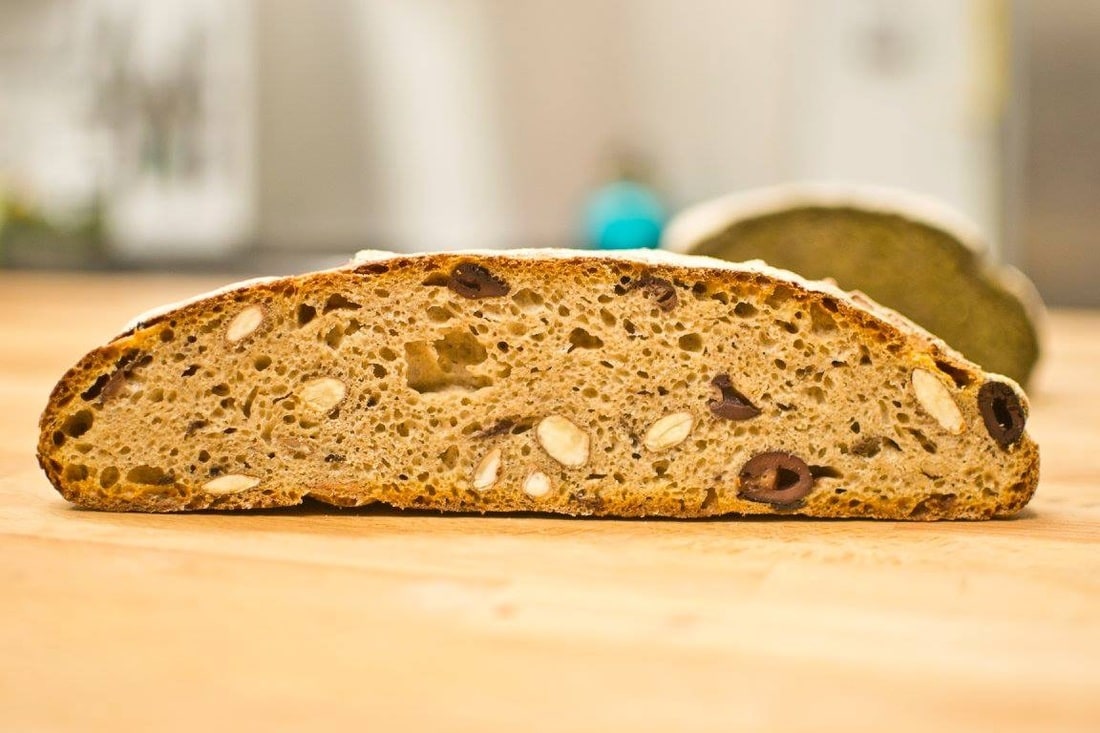 Bread with olives and almonds at Brisa