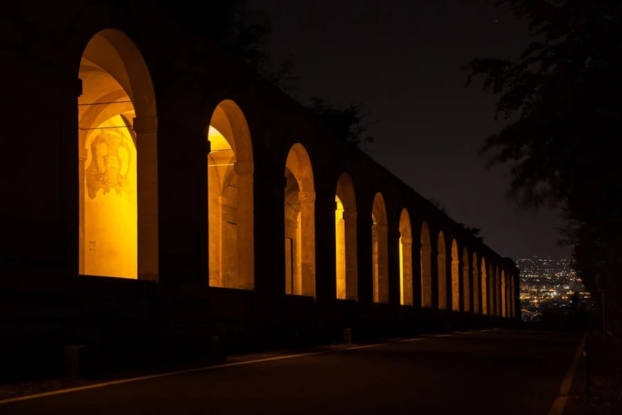 Under the porticoes to San Luca at night