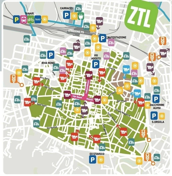 Bologna ztl map with safe routes