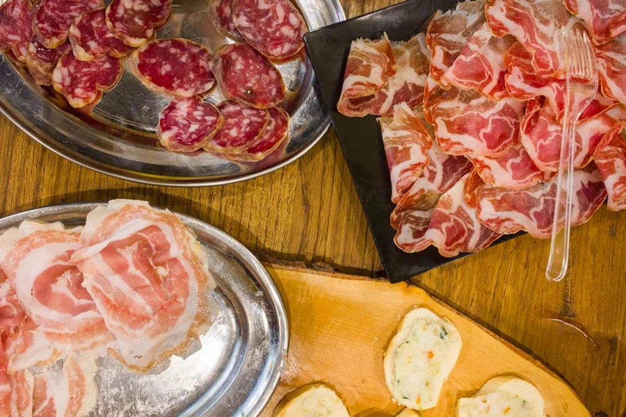 culatello, prosciutto di parma and mixed salumi tasting board on our parma food tour