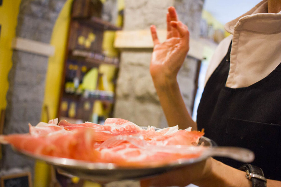 Prosciutto during our Parma food tour