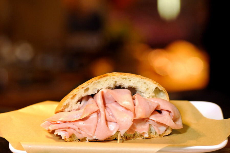 Street food bologna - Mortadella bread