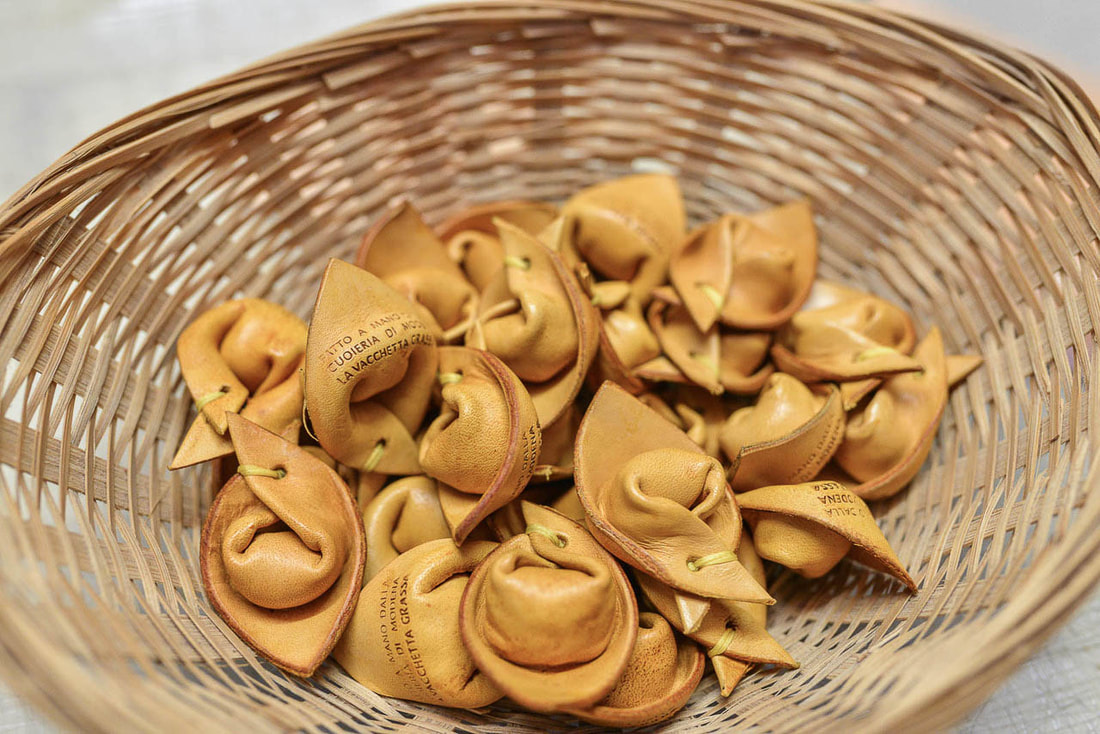 Original souvenirs from Bologna - leather tortellini