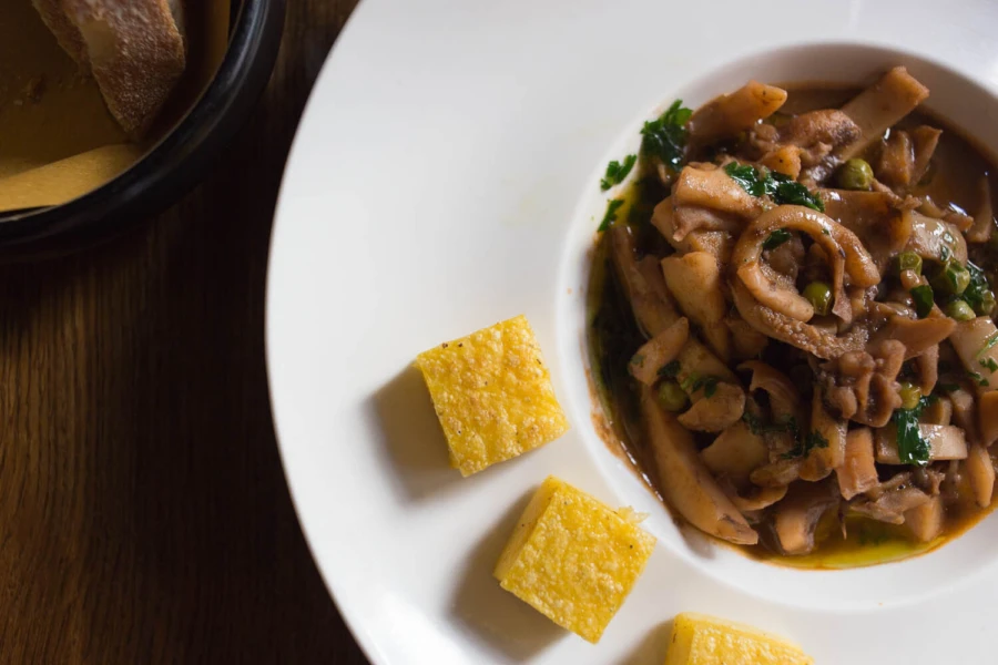 Squid with polenta at Al Covo restaurant in Venice