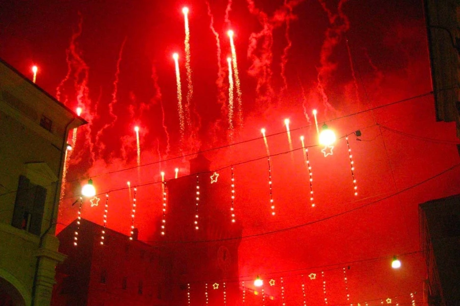 New years eve in Ferrara - The Estense castle on fire