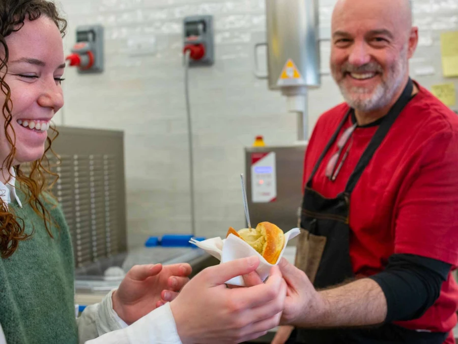 A gelato lab in Bologna with a professional gelato maker