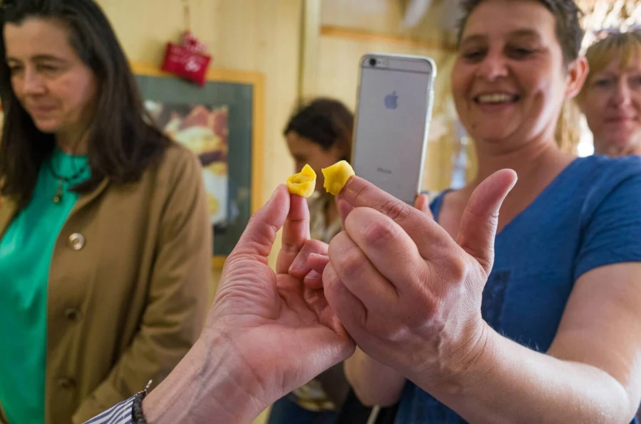Homemade tortellini made on a private tour in Bologna