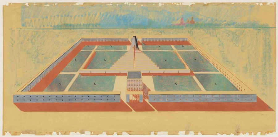 Aldo Rossi drawing of San Cataldo Cemetery, Modena