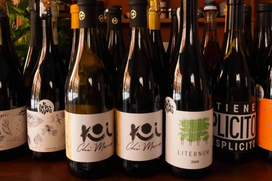 Bottles of Pignoletto and Lambrusco wines